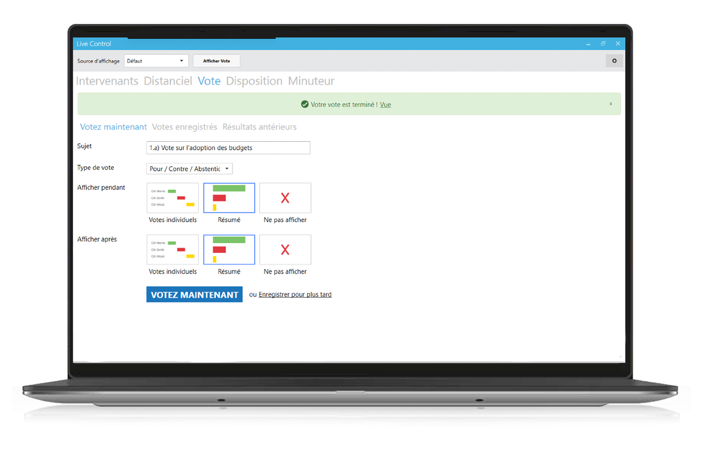 Live Control Vote onglet